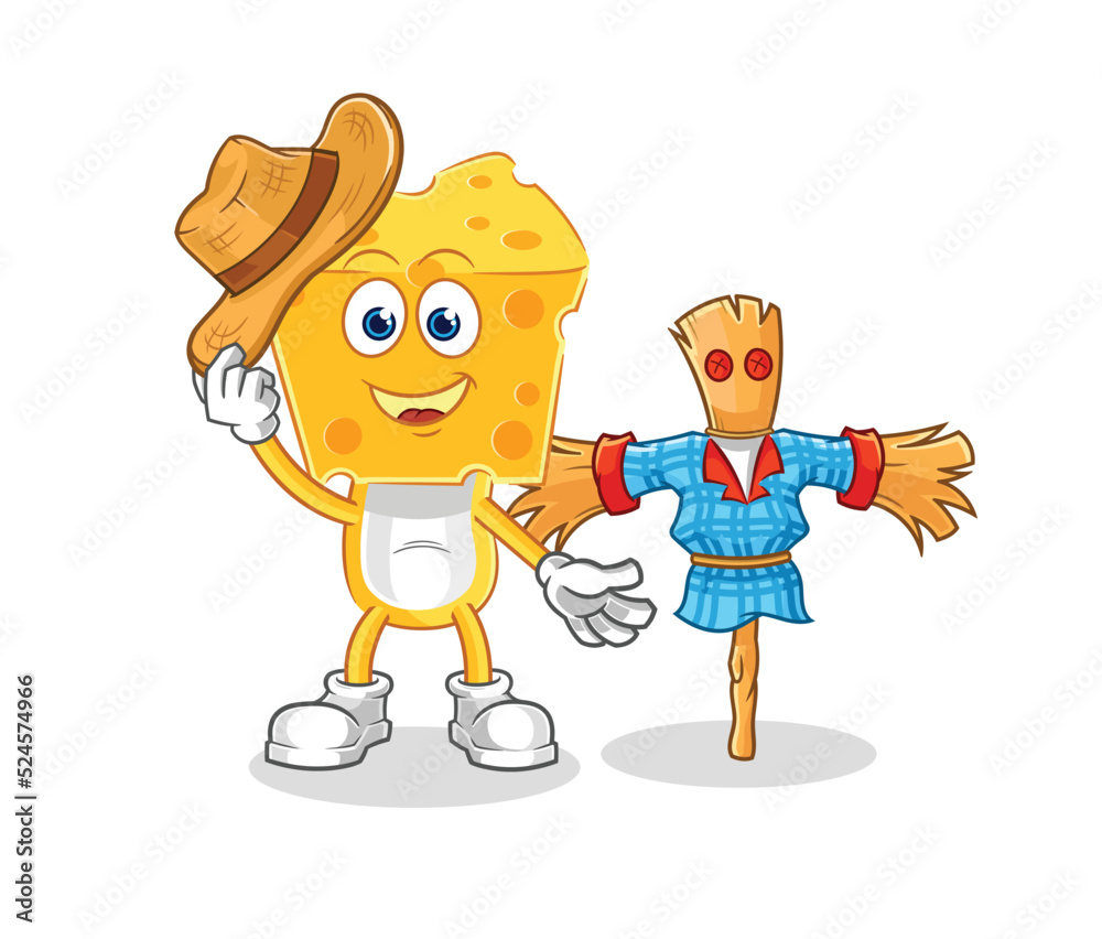 cheese head with scarecrows cartoon character vector