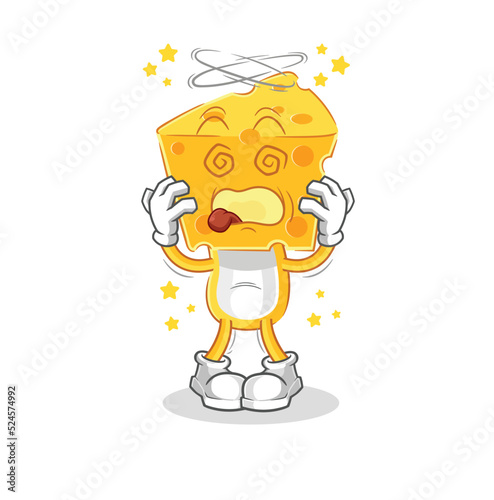 cheese head dizzy head mascot. cartoon vector