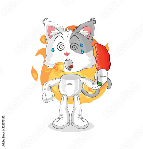 cat eat hot chilie mascot. cartoon vector