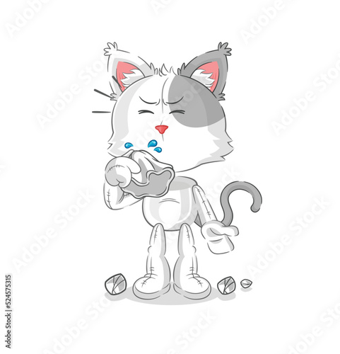 cat blowing nose character. cartoon mascot vector
