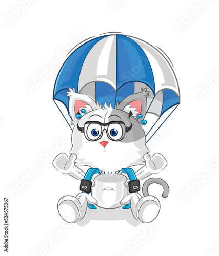 cat skydiving character. cartoon mascot vector