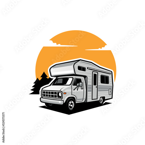 retro rv camper car illustration logo vector photo
