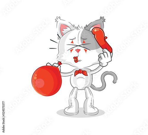cat pantomime blowing balloon. cartoon mascot vector