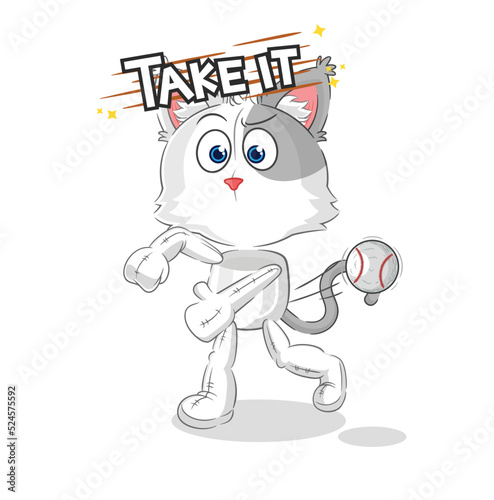 cat throwing baseball vector. cartoon character