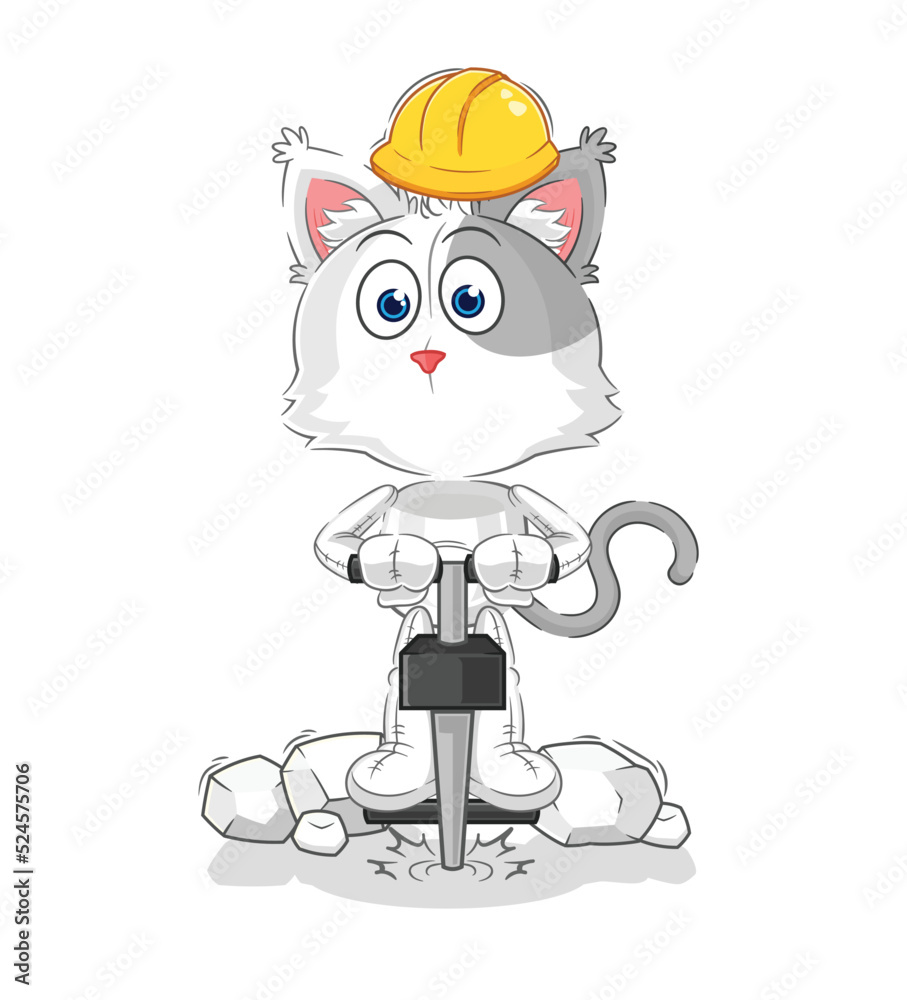 cat drill the ground cartoon character vector