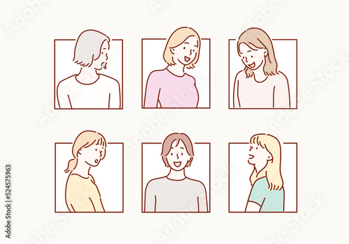 Diverse set of little girl. Hand drawn style vector design.