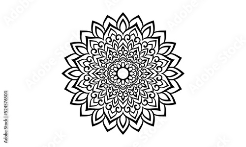 Black Mandala Illustration on doodle style. Vector hand drawn doodle mandala with hearts. Black colors mandala design for print, poster, cover, brochure, flyer, banner, book cover.