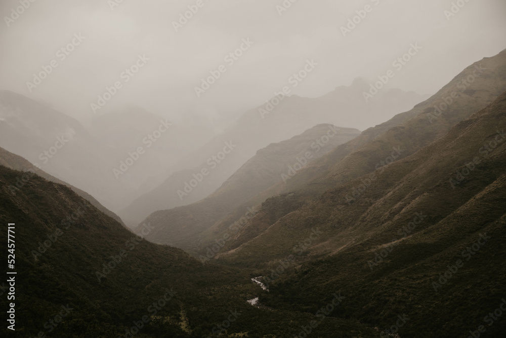layers of misty and cloudy mountains in lesotho africa