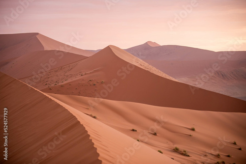 dramatic sunlight hitting desert dune in namibia