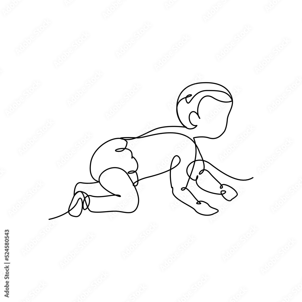 Crawling baby boy drawn with continuous one line. Minimalist style vector illustration in white background. Crawling baby boy drawn with continuous one line. Minimalist style vector illustration in white background.