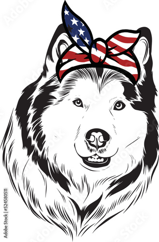 Alaskan Malamute Dog vector eps , Dog in Bandana, sunglasses, Fourth , 4th July vector eps, Patriotic, USA Dog, Cricut Silhouette Cut File