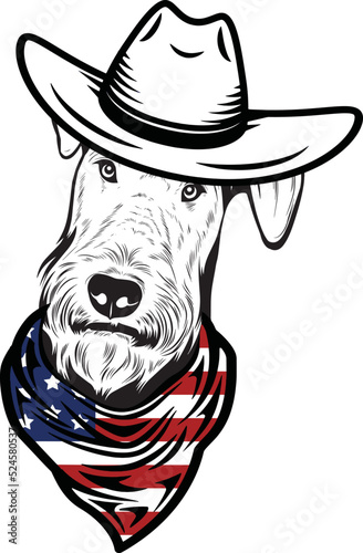 Airedale Terrier Dog vector eps , Dog in Bandana, sunglasses, Fourth , 4th July vector eps, Patriotic, USA Dog, Cricut Silhouette Cut File