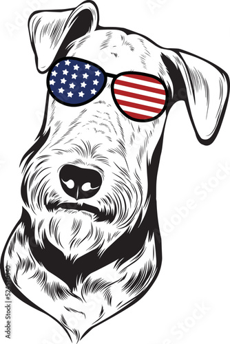 Airedale Terrier Dog vector eps , Dog in Bandana, sunglasses, Fourth , 4th July vector eps, Patriotic, USA Dog, Cricut Silhouette Cut File