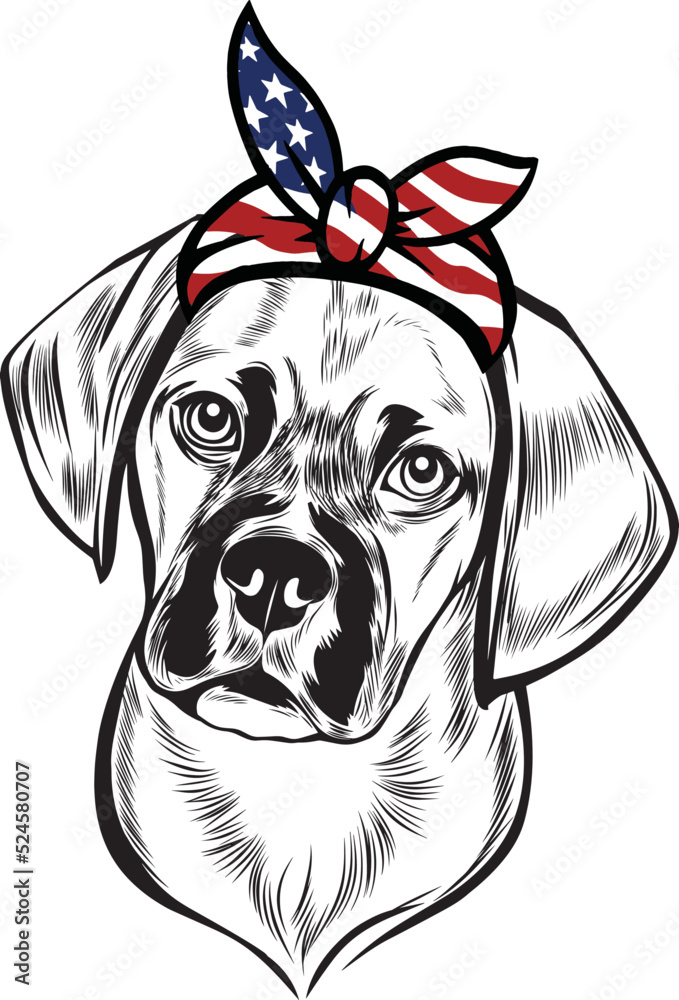 Puggle Dog vector eps , Dog in Bandana, sunglasses, Fourth , 4th July vector eps, Patriotic, USA Dog, Cricut Silhouette Cut File