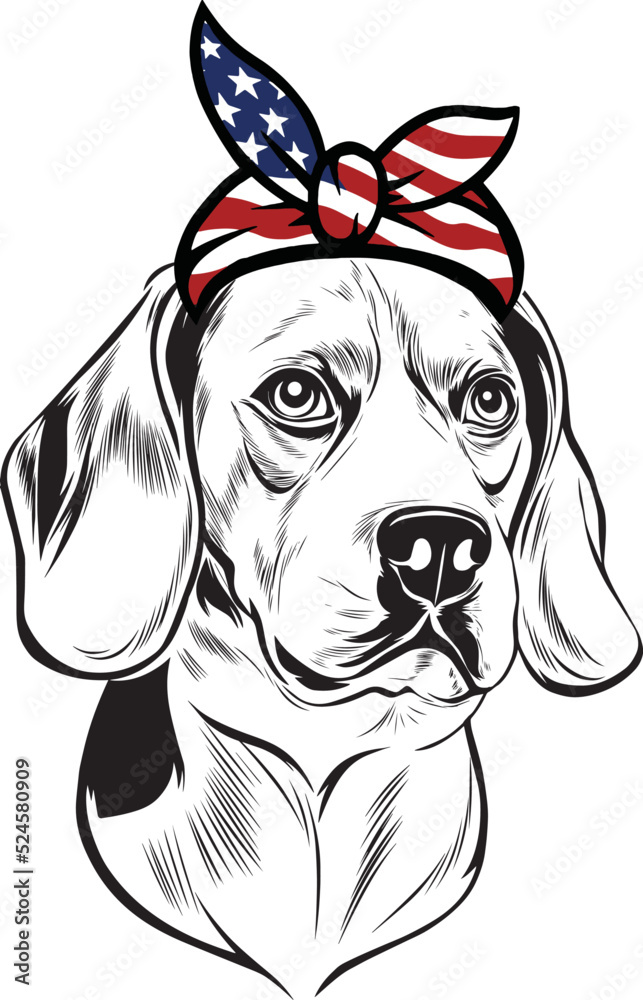 Beagle Dog vector eps , Dog in Bandana, sunglasses, Fourth , 4th July vector eps, Patriotic, USA Dog, Cricut Silhouette Cut File