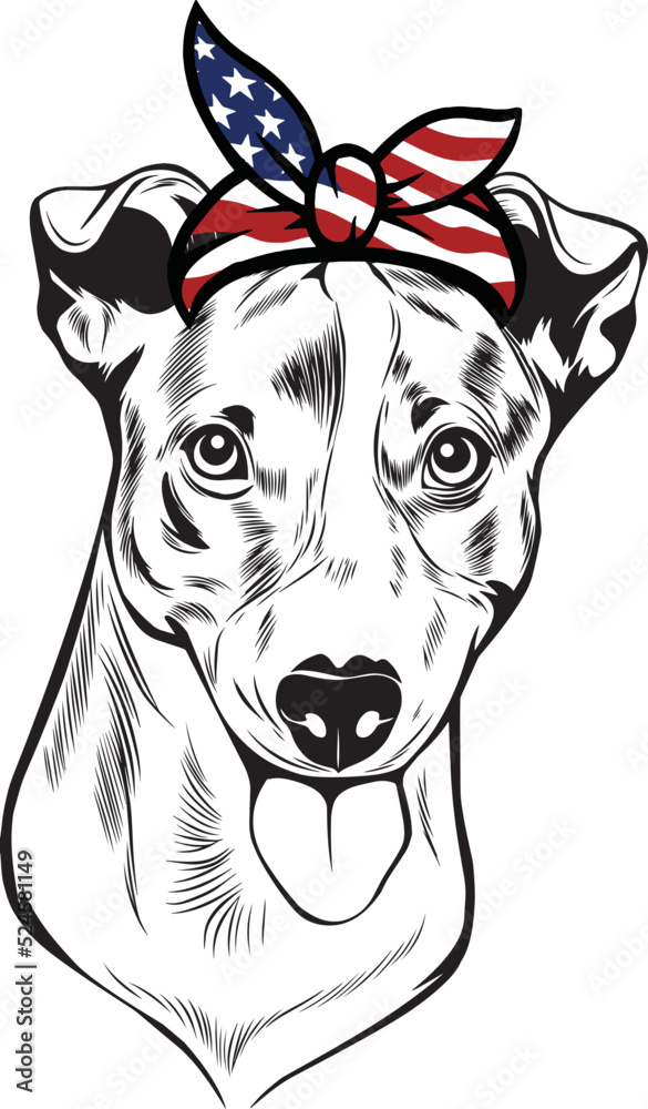 Jack Russel Terrier Dog vector eps , Dog in Bandana, sunglasses, Fourth , 4th July vector eps, Patriotic, USA Dog, Cricut Silhouette Cut File