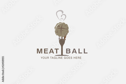illustration of meatballs on a fork skewer vector logo design. useful for small restaurant. food stalls. food industry