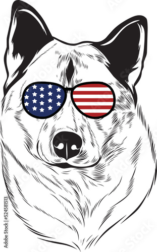 Norwegian Elkhound Dog vector eps , Dog in Bandana, sunglasses, Fourth , 4th July vector eps, Patriotic, USA Dog, Cricut Silhouette Cut File