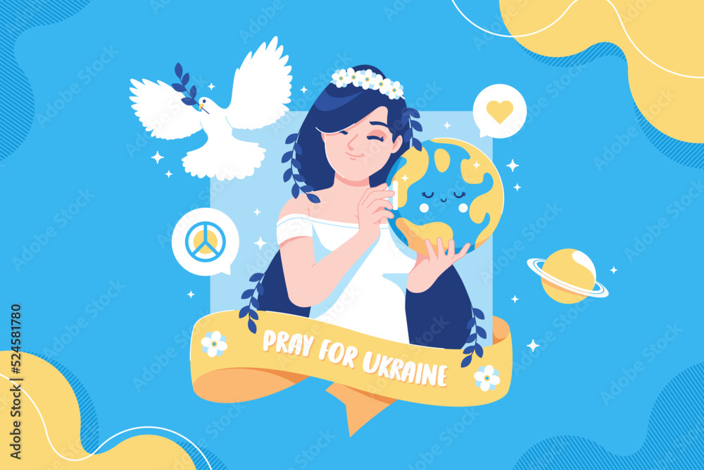 Naklejka premium pray for ukraine peace concept illustration