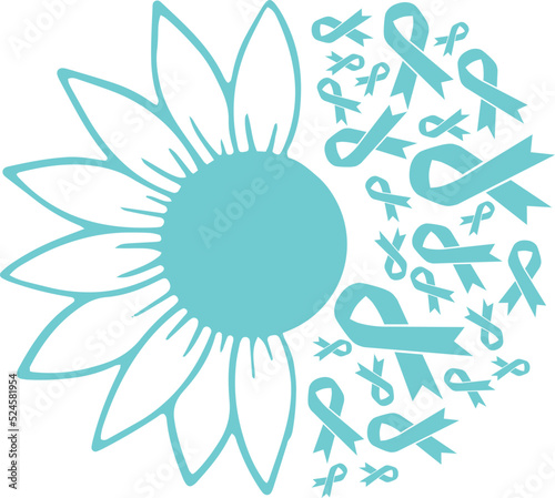 Sunflower Addiction Recovery Turquoise Ribbon vector eps,Addiction Awareness vector eps, Cricut files, vector eps cut file to use Cricut