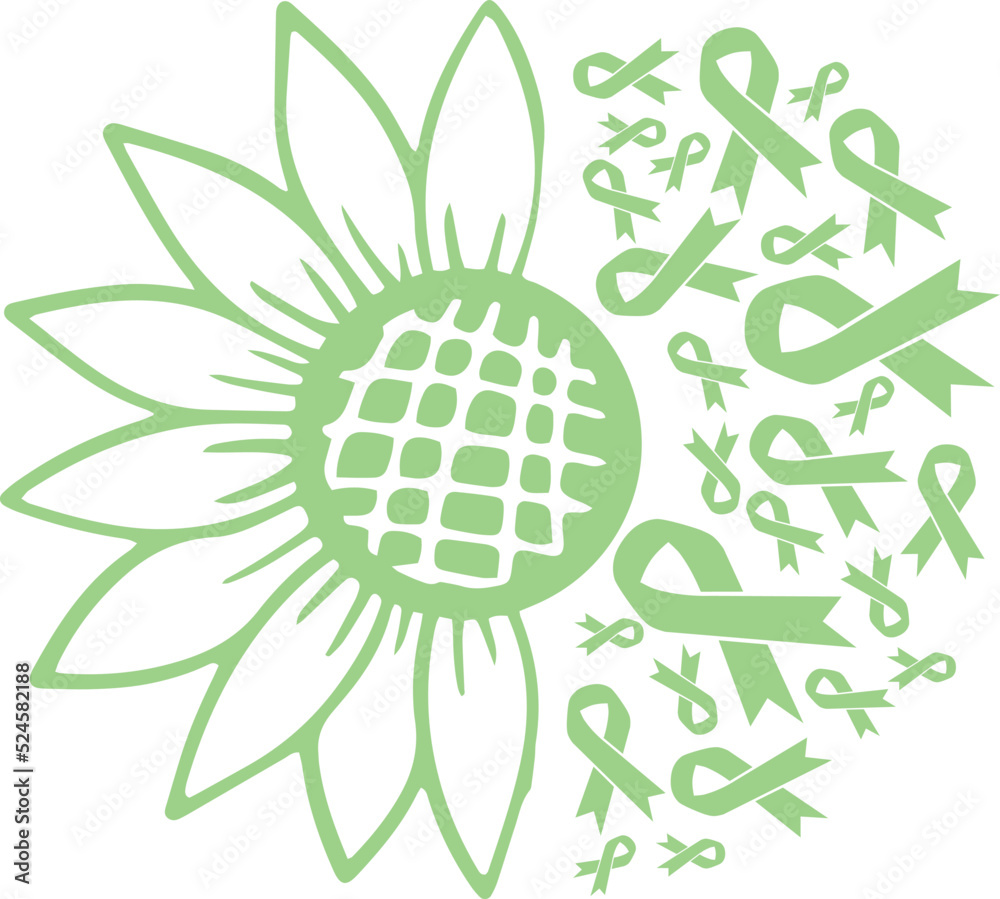 Sunflower Gallbladder/Bile duct cancer Light Green Ribbon vector eps