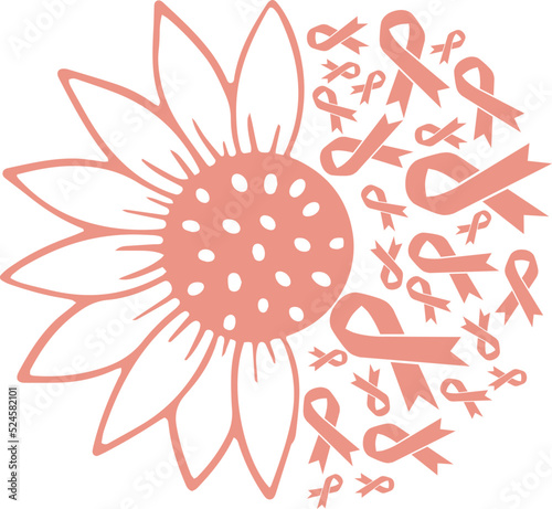 Sunflower Uterine Cancer Peach Ribbon vector eps,Uterine Cancer Awareness vector eps, Cricut files, vector eps cut file to use Cricut