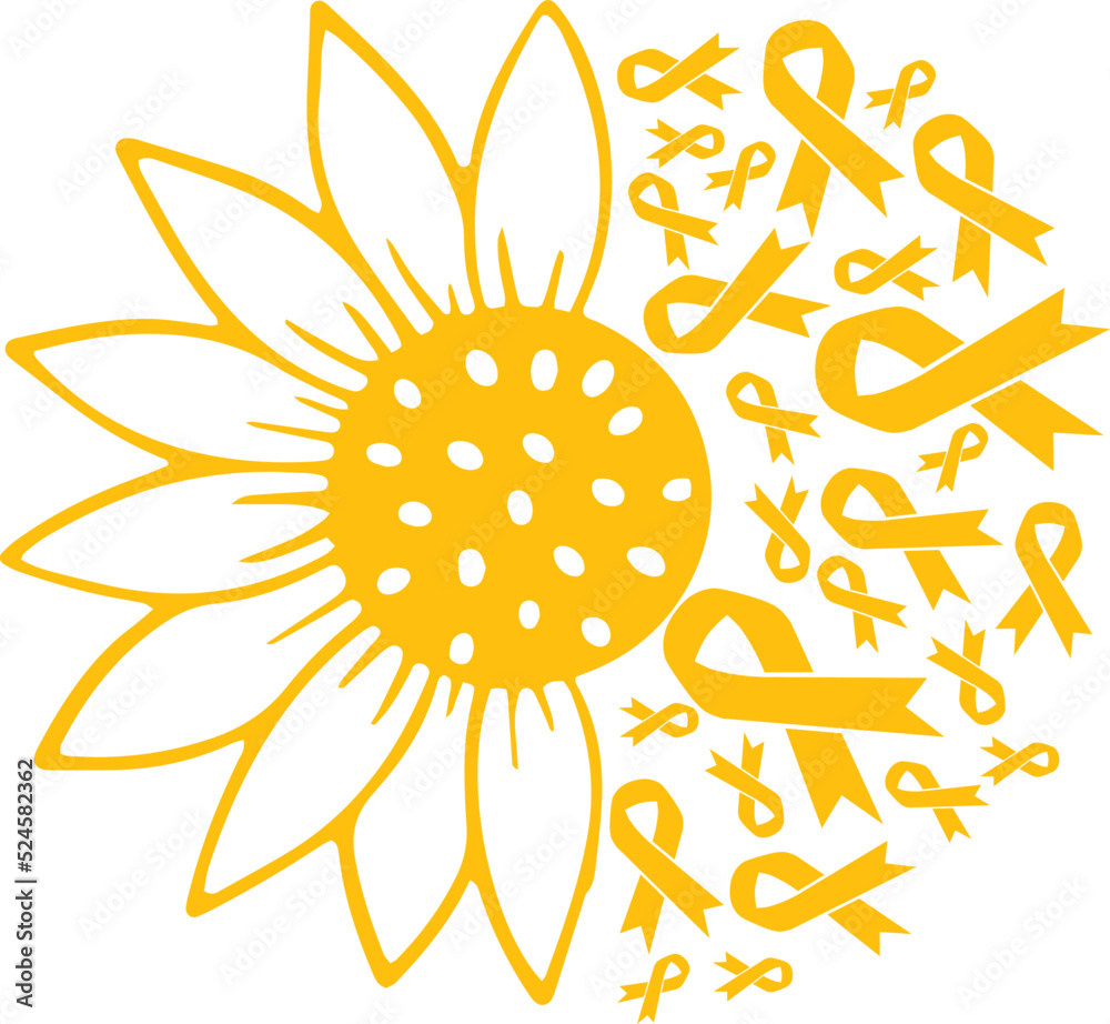 Sunflower Appendix Cancer Amber Ribbon vector eps,Appendix Cancer