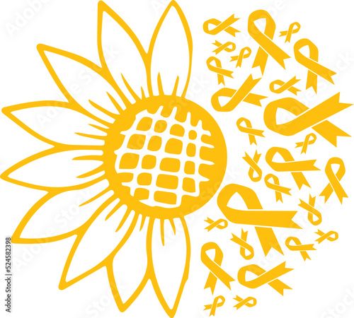 Sunflower Appendix Cancer Amber Ribbon vector eps,Appendix Cancer Awareness vector eps, Cricut files, vector eps cut file to use Cricut