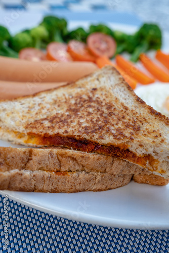 breakfast fried egg toast morning eat sausage