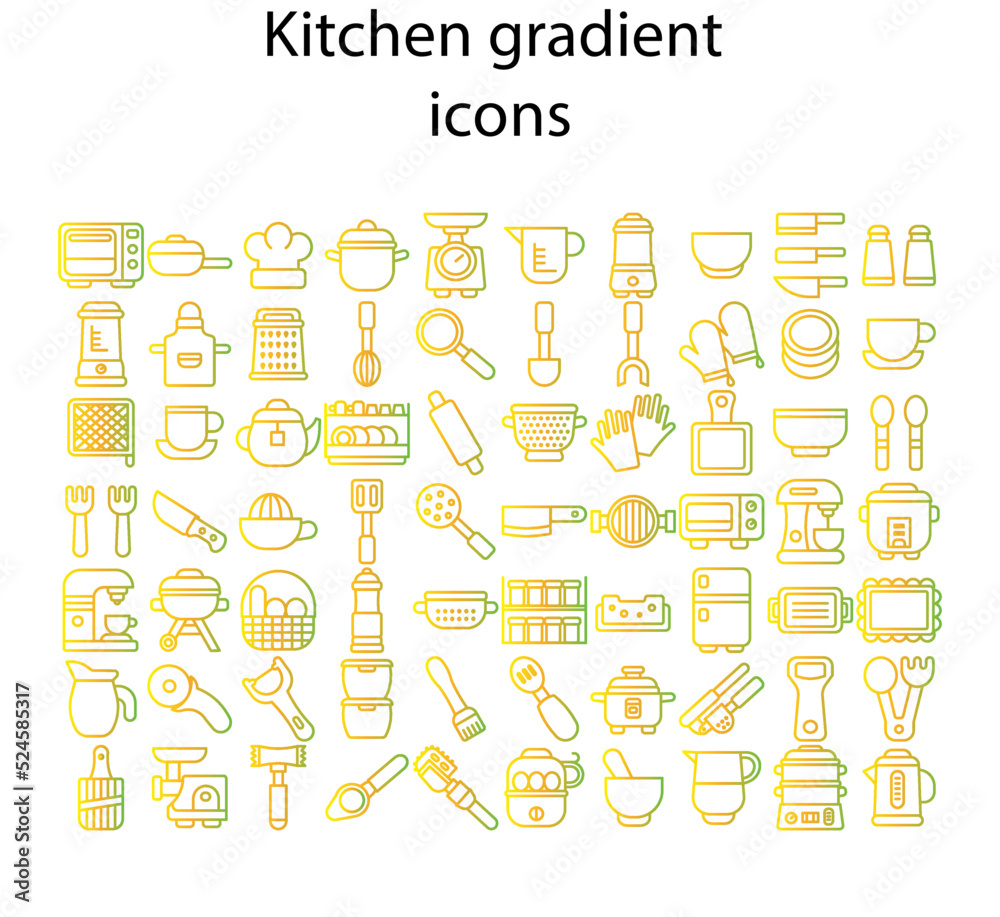 Set of kitchen gradient icons. Kitchen gradient icons. Set of kitchen gradient icons. Kitchen gradient icons.