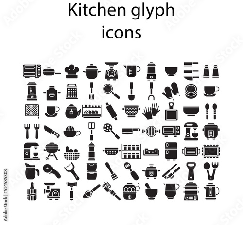Set of kitchen glyph icons. Kitchen glyph icons.