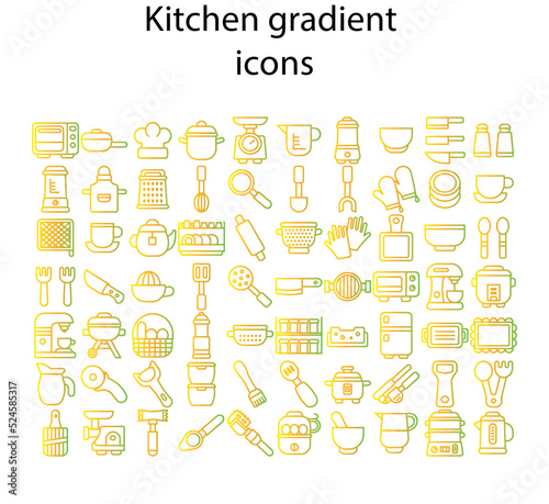 Set of kitchen gradient icons. Kitchen gradient icons.