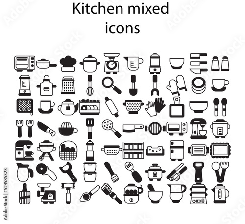 Set of kitchen mixed icons. Kitchen mixed icons.