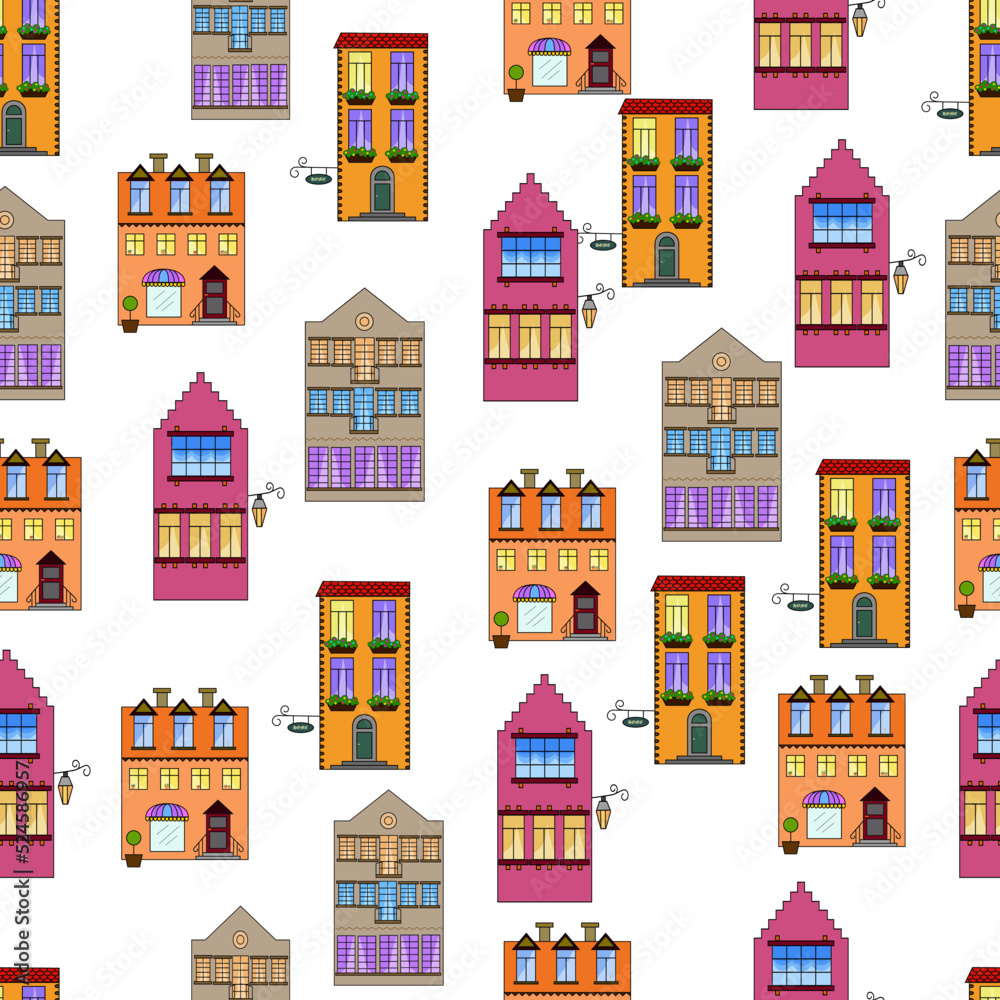 seamless pattern of ancient buildings