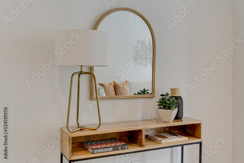 Modern interior home decor arch mirror home staged end tabel photo