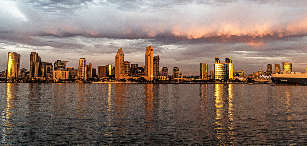 Colorful San Diego skyline photographed from Coronado
