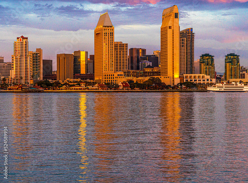 Colorful San Diego skyline photographed from Coronado