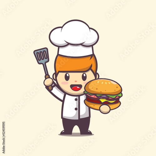 cute chef cartoon character vector make hamburger photo