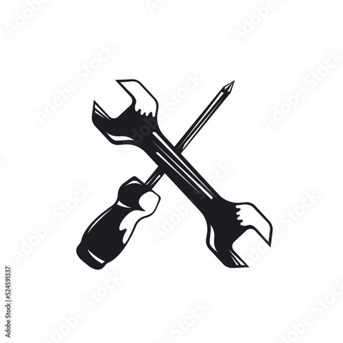cross wrench with  screwdriver icon vector element concept design template