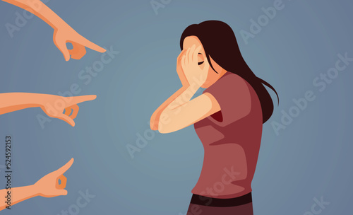 People Shaming and Blaming Female Victim Vector Concept Illustration. Woman suffering from bullying and harassment and unjust incrimination
