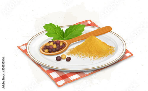 Mustard seeds and  powder vector illustration