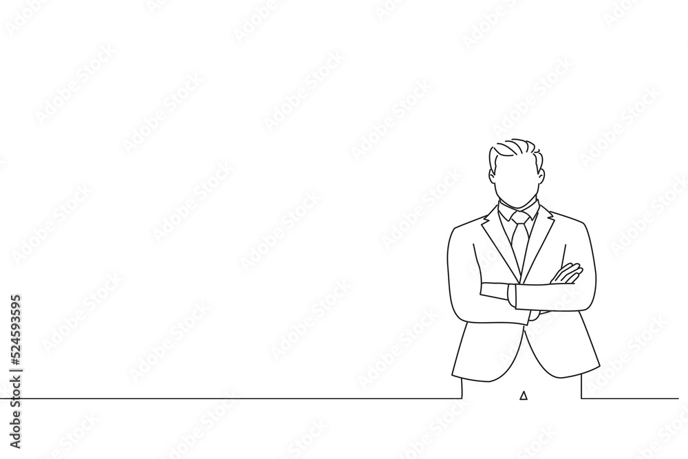 Cartoon of handsome young man keeping arms crossed. Line art style Cartoon of handsome young man keeping arms crossed. Line art style