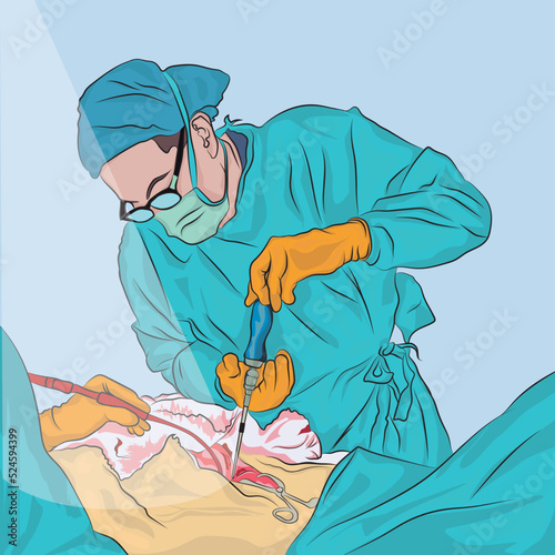 Doctor operating, operating room. Cartoon illustration of surgeons operating room vector concept banner for web design