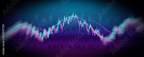 Financial graph with up trend line candlestick chart in stock market on neon color Widescreen background 