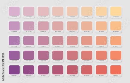 Set of Purple and orange colour palette in RGB hex. colour catalogue.