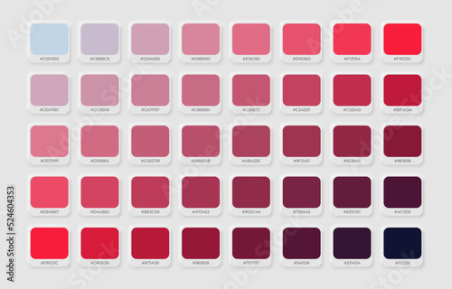 Red and Dark Colour Guide Palette Catalog Samples in RGB HEX. Pantone Colour for Fashion, Festival, UI UX design, Neomorphism style.