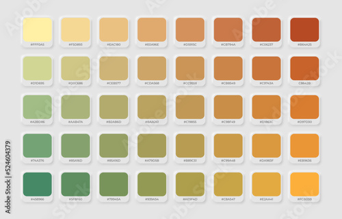 Colour Guide Palette Catalog Samples in RGB HEX. Green and Brown color palette.