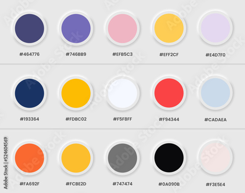 Trendy pastel colour guide palette catalogue in Neomorphism style Button.