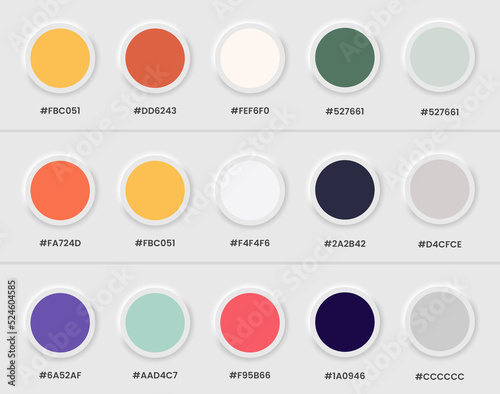 colour catalogue. Neuromorphic style colour palette for UI UX design.