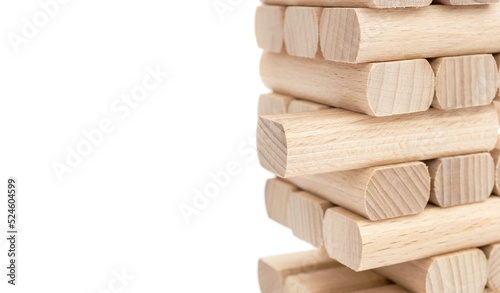 Close up of wooden tower. Isolated on white. Space for text.